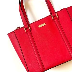 Kate Spade Geranium Cherry Red Saffiano Leather Newbury Lane Cadene Satchel Bag